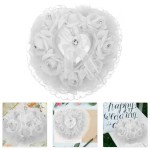 結婚式用ピンクローズ付きウェディングピロー